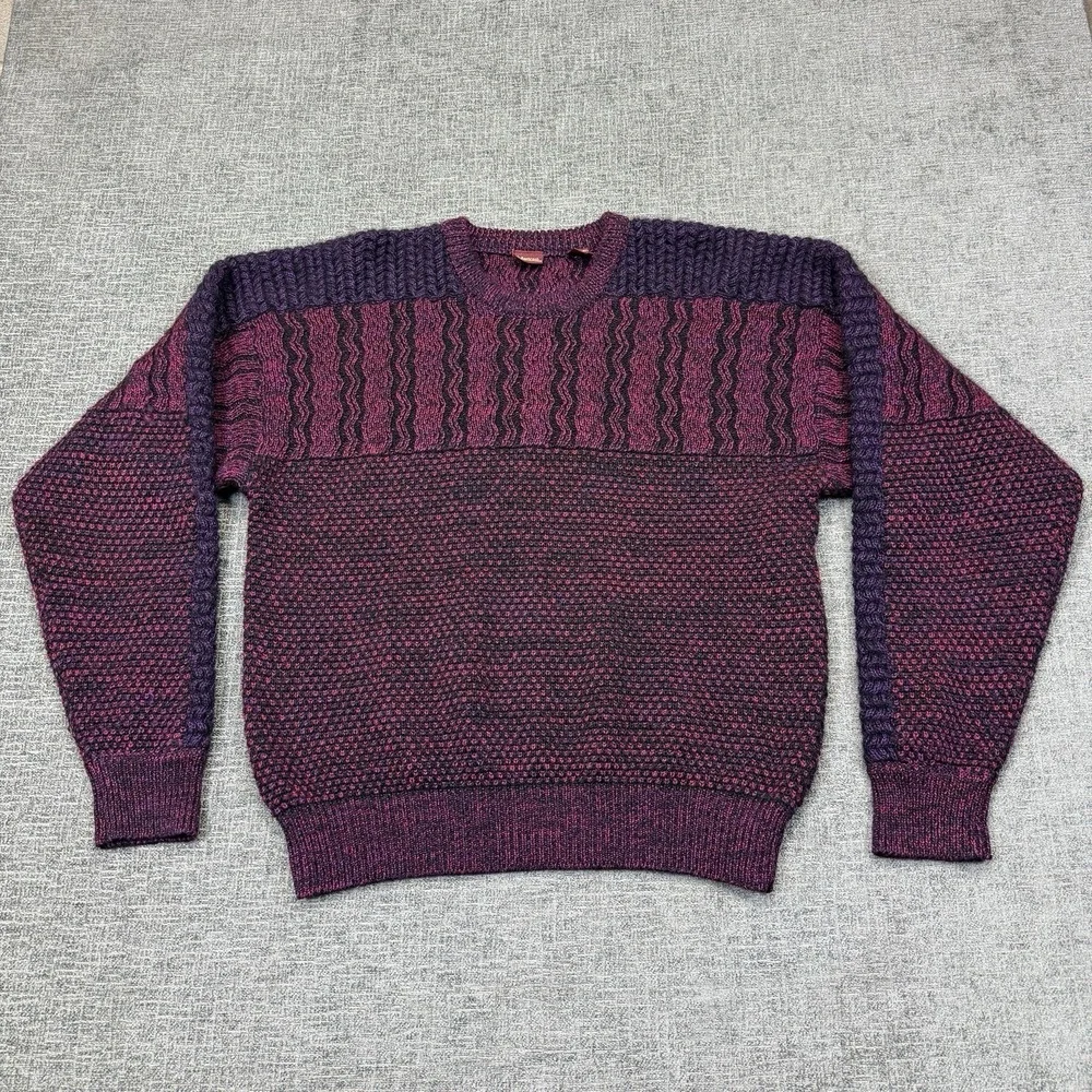 Bachrach Sweater Mens M Purple Pink‎ Textured Knit Grandpa Vintage 90s Wool